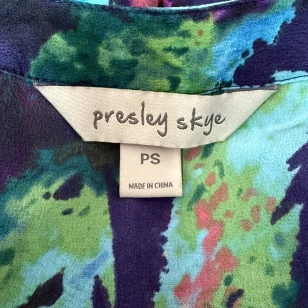 Presley Skye Womens Silk Artsy Wrap‎ Dress Size Petite S Career Work Watercolors